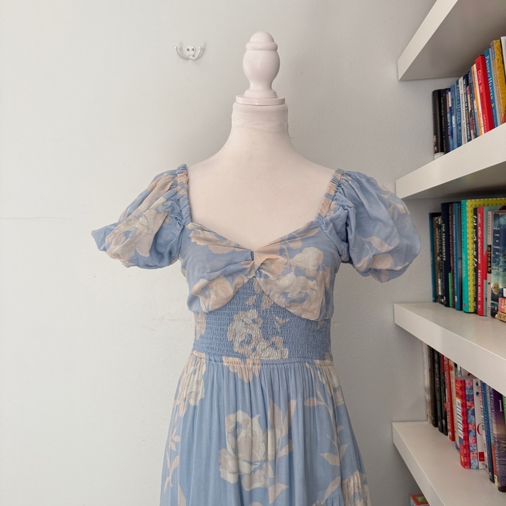 FREE PEOPLE Sundrenched Short Sleeve Maxi Dress blue and white floral Medium - Picture 6 of 14